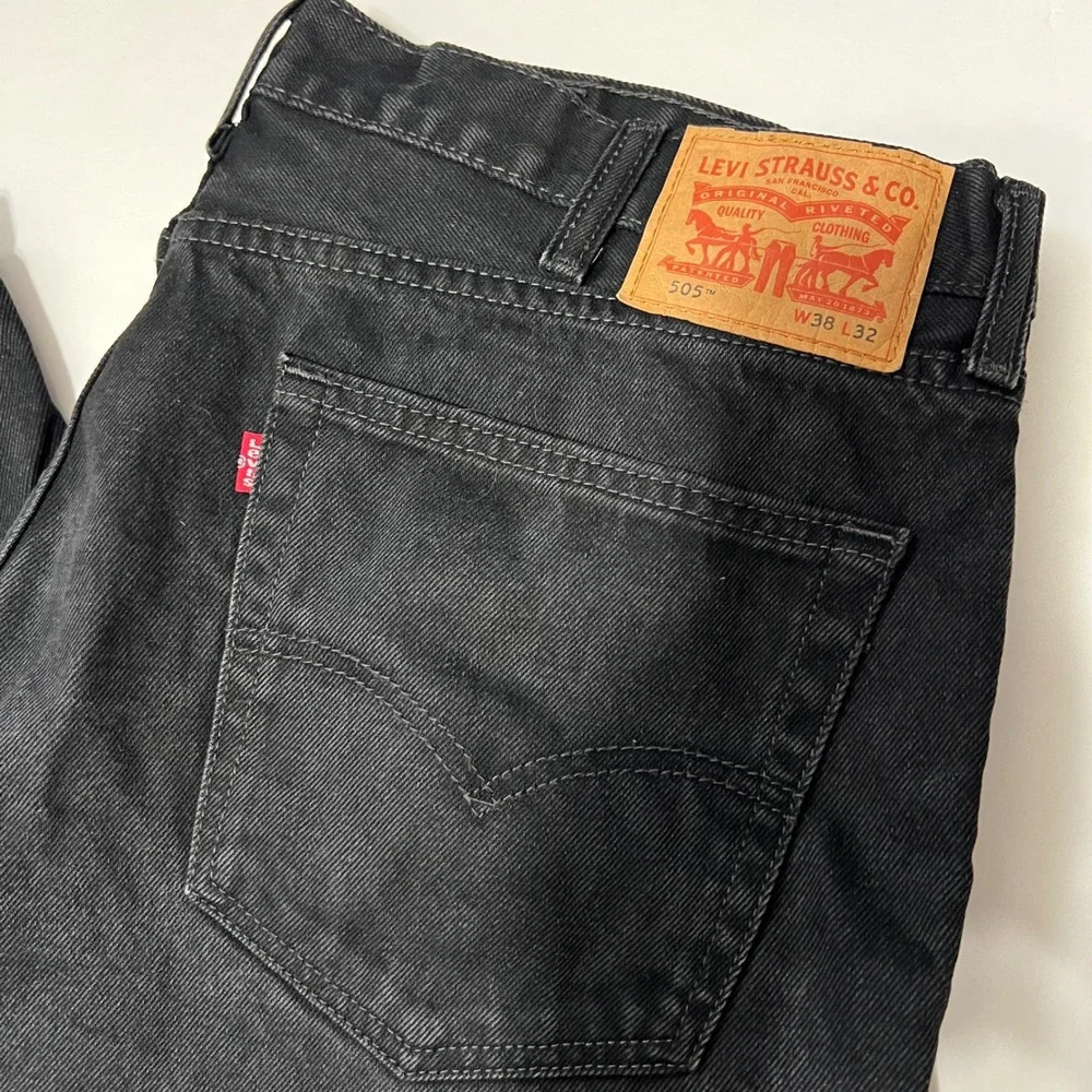 Levi's 505 Jeans Regular Fit Black Denim Pants‎ Classic Style W38 L32